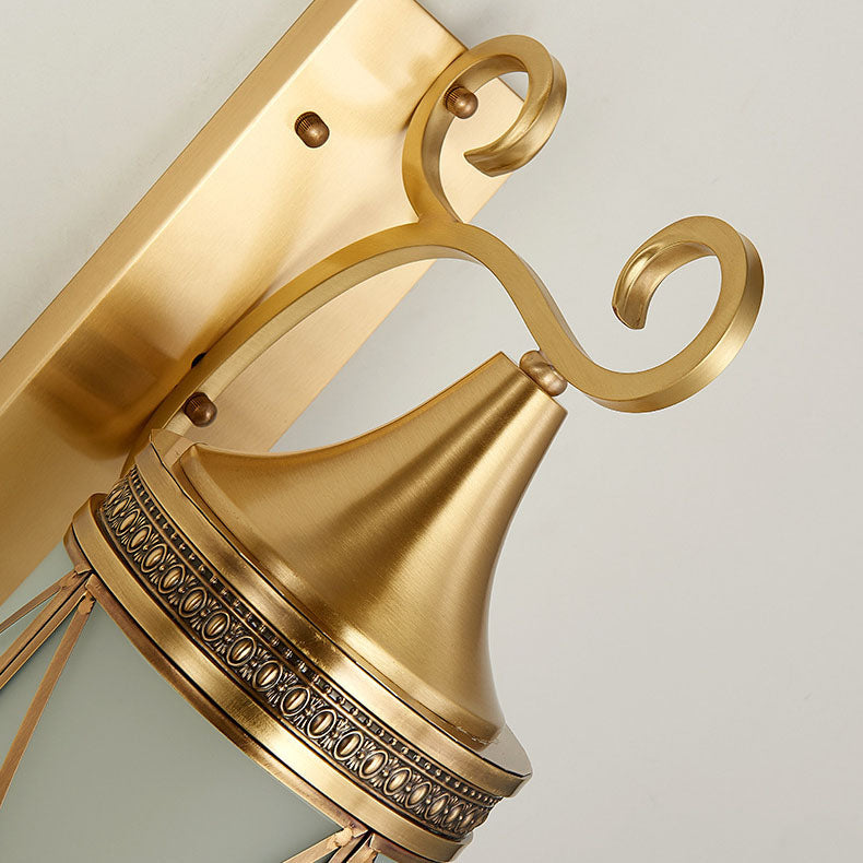 Copper Glass Lantern Column 1/3 Light Wall Sconce Lamp