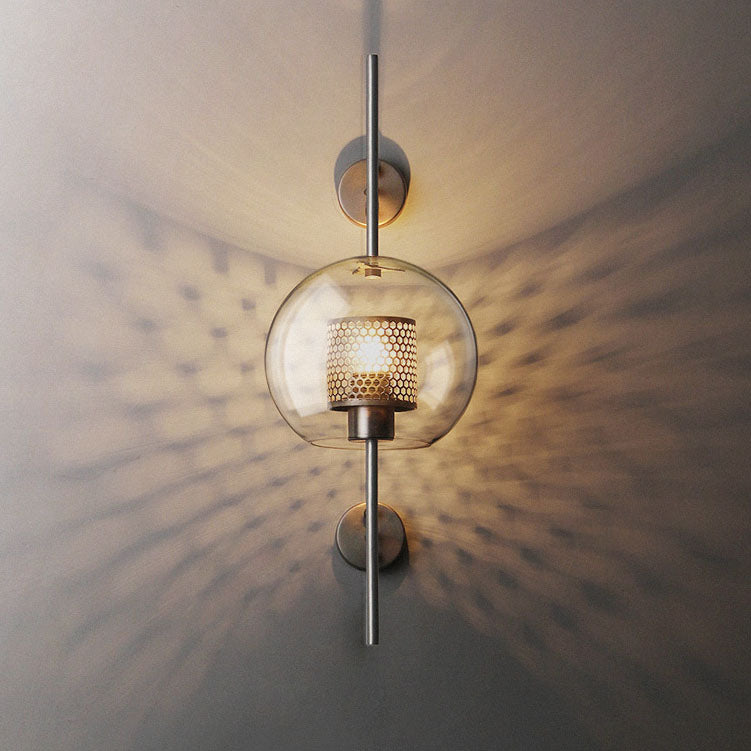 Iron Frame Spherical Glass Shade 1-Light Wall Sconce Lamp