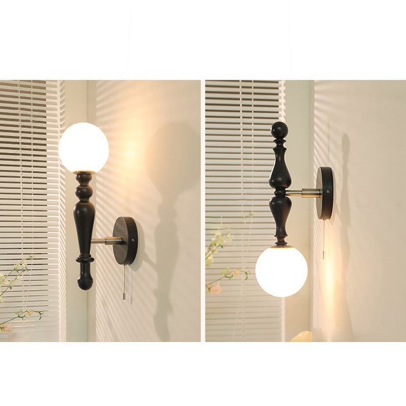 Retro Wood Aluminum Glass Ball 1-Light Wall Sconce Lamp