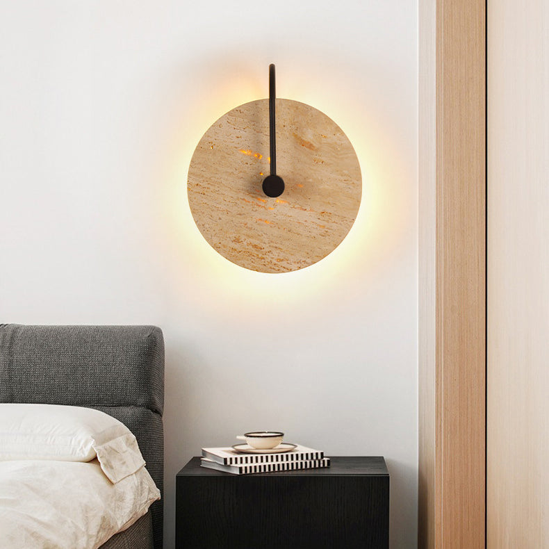 Round Iron Yellow Travertine 1-Light Wall Sconce Lamp