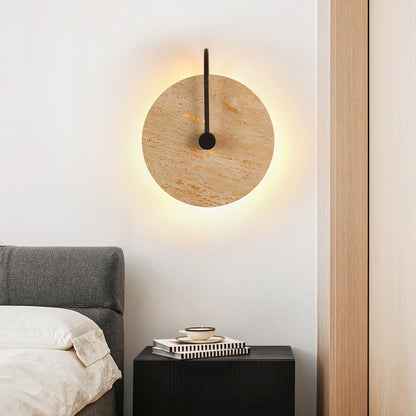 Round Iron Yellow Travertine 1-Light Wall Sconce Lamp