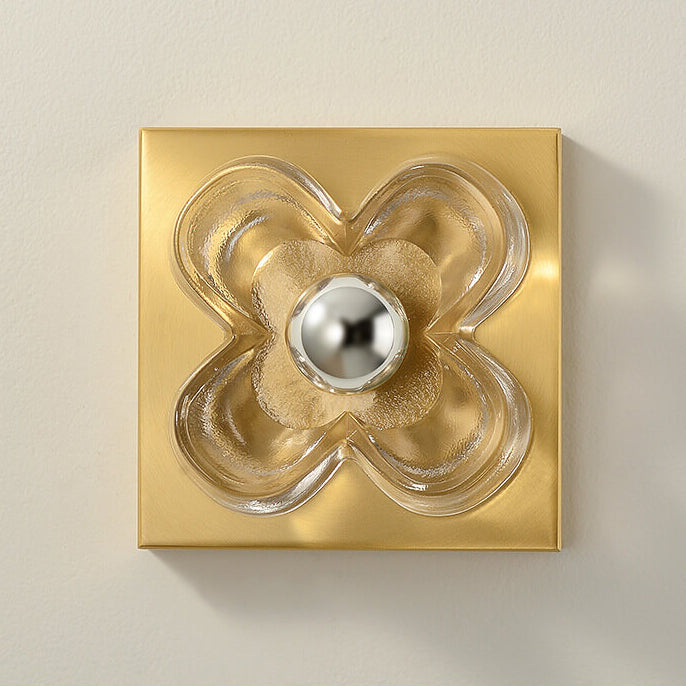 Round Square Clover Copper Glass 1-Light Wall Sconce Lamp