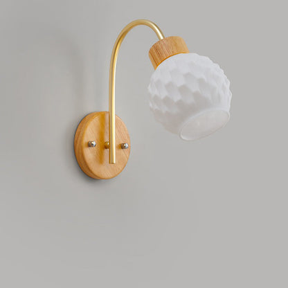 Bell Pleated Glass Shade Wood 1-Light Wall Sconce Lamp