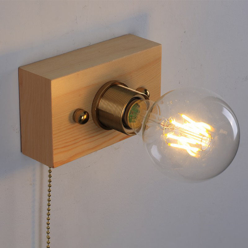 Traditional Rectangle Iron Wood 1-Light Wall Sconce Lamp