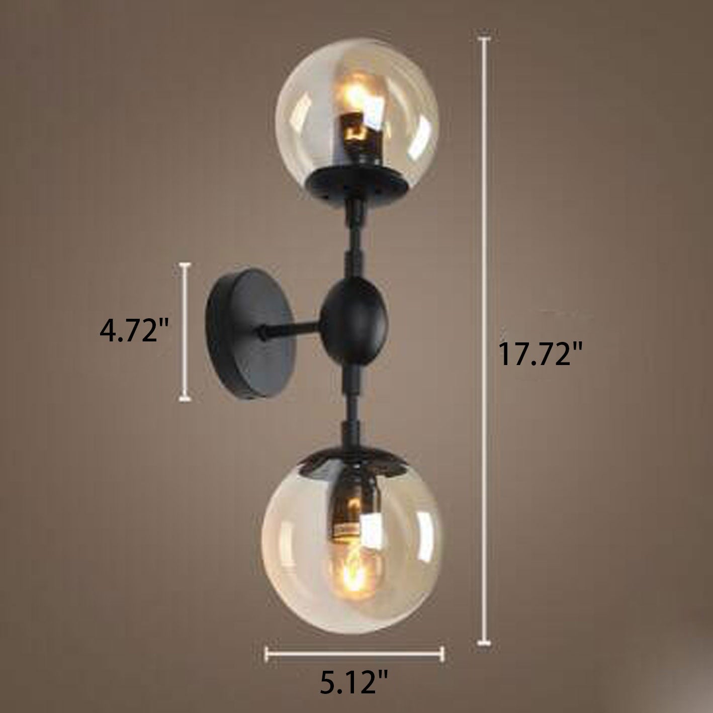 Minimalist Glass Wrought Iron 2-Light Wall Sconce Lamp