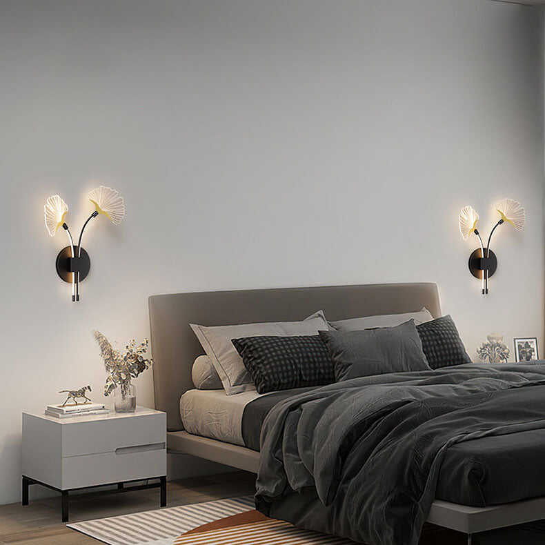 Iron Ginkgo Leaf Acrylic Lampshade LED Wall Sconce Lamp