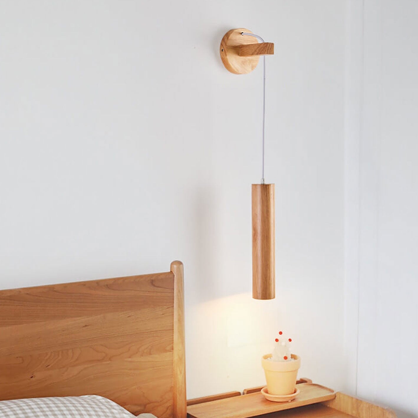 Minimalist Solid Wood Cylinder Column LED Wall Sconce Lamp