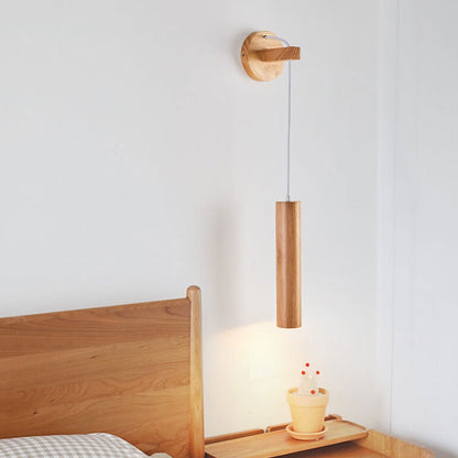 Minimalist Solid Wood Cylinder Column LED Wall Sconce Lamp