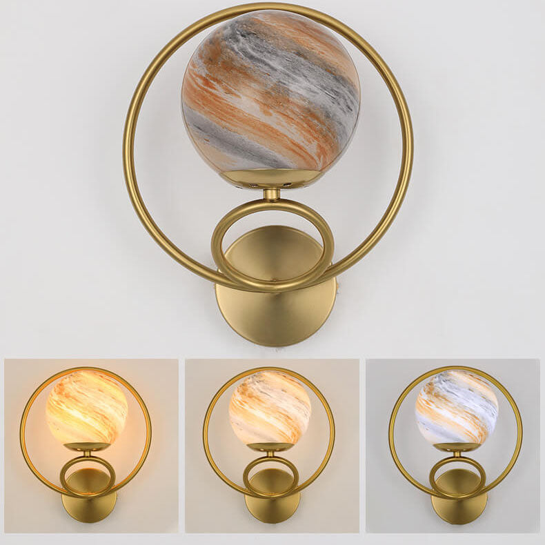 Creative Circle Planet Glass Iron 1-Light Wall Sconce Lamp
