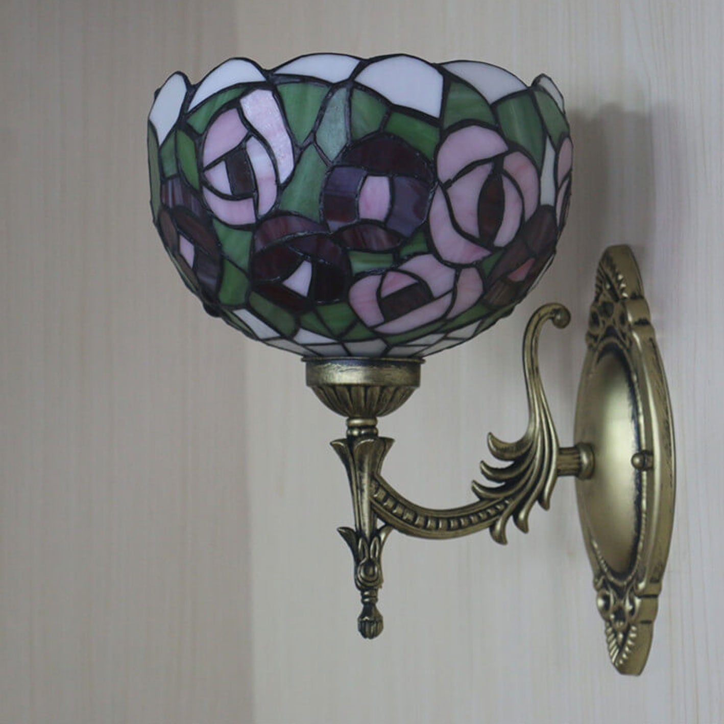 Tiffany Rose Stained Glass Bowl 1-Light Wall Sconce Lamp