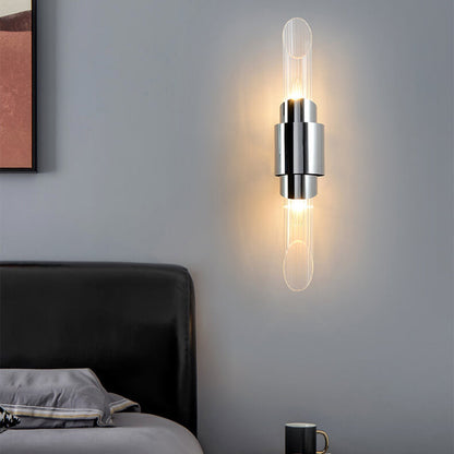 Stainless Steel Glass Column 2-Light Wall Sconce Lamp