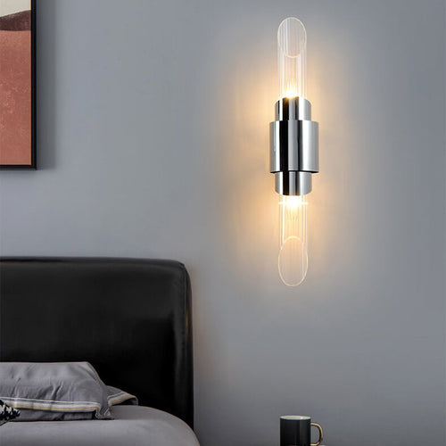 Stainless Steel Glass Column 2-Light Wall Sconce Lamp