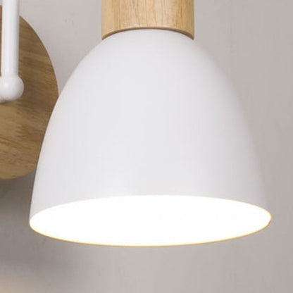 Macaron Pole Round Cup Iron Wood 1-Light Wall Sconce Lamp