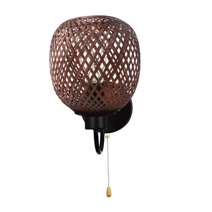 Chinese Iron Bamboo Woven Cage 1-Light Wall Sconce Lamp