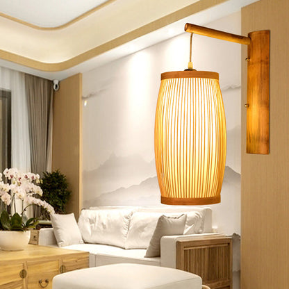 Traditional Japanese Cubic Bamboo 1-Light Wall Sconce Lamp