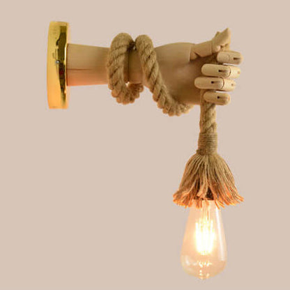 Hand Lamp Arm Hemp Rope Twine 1-Light Wall Sconce Lamp