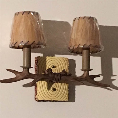 Antler Resin Faux Parchment Shade 2-Light Wall Sconce Lamp