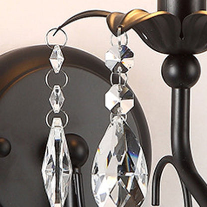 European Wrought Iron Crystal 1-Light Wall Sconce Lamp