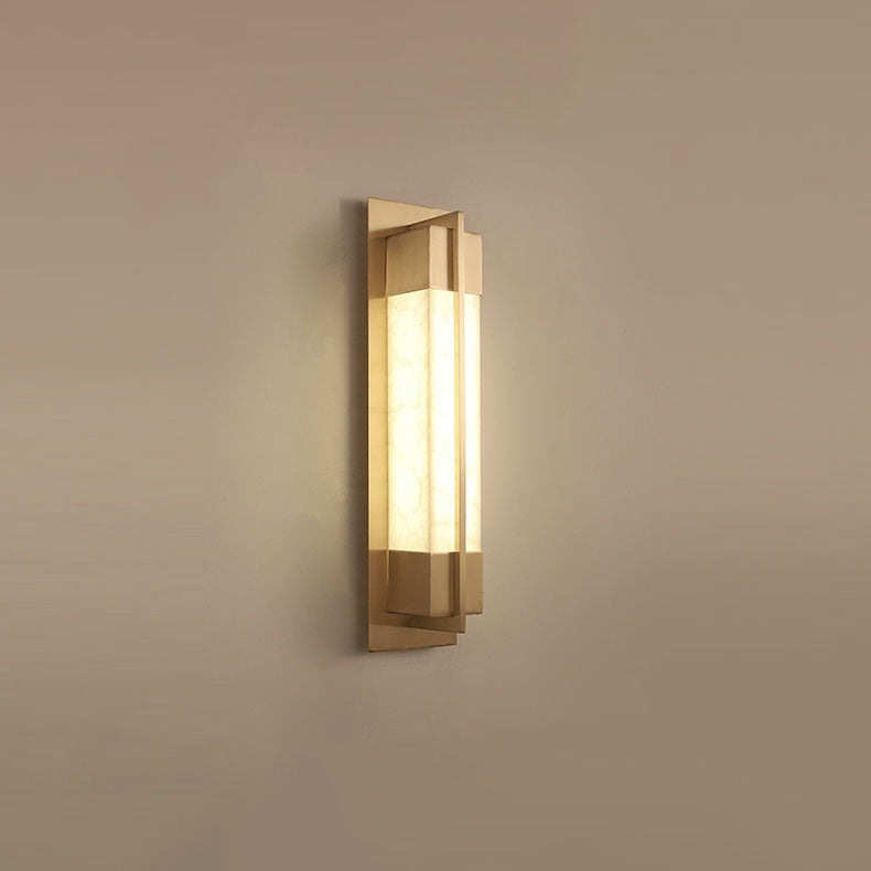 Chinese Copper Faux Marble Rectangular LED Wall Sconce Lamp