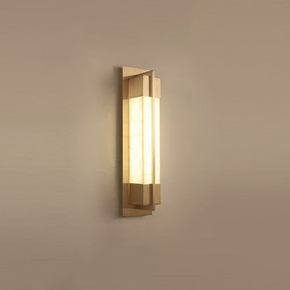Chinese Copper Faux Marble Rectangular LED Wall Sconce Lamp