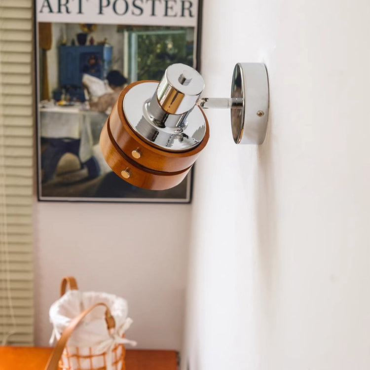 Cylinder Disc Base Iron Wood 1-Light Wall Sconce Lamp
