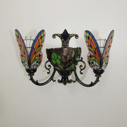 Tiffany Butterfly Alloy Iron Glass 3-Light Wall Sconce Lamp