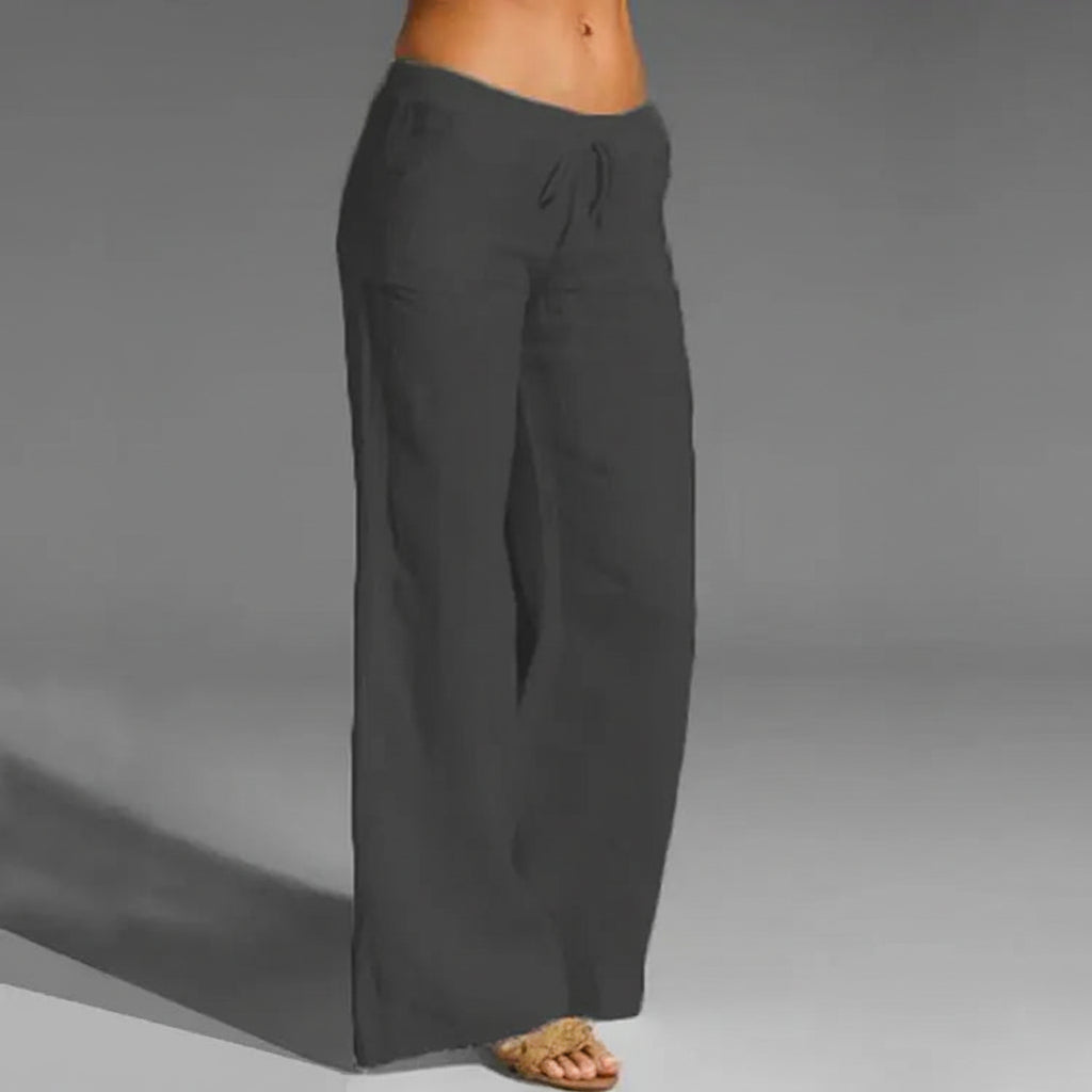 Women's Linen Cotton Trousers, Elastic Waist, Loose