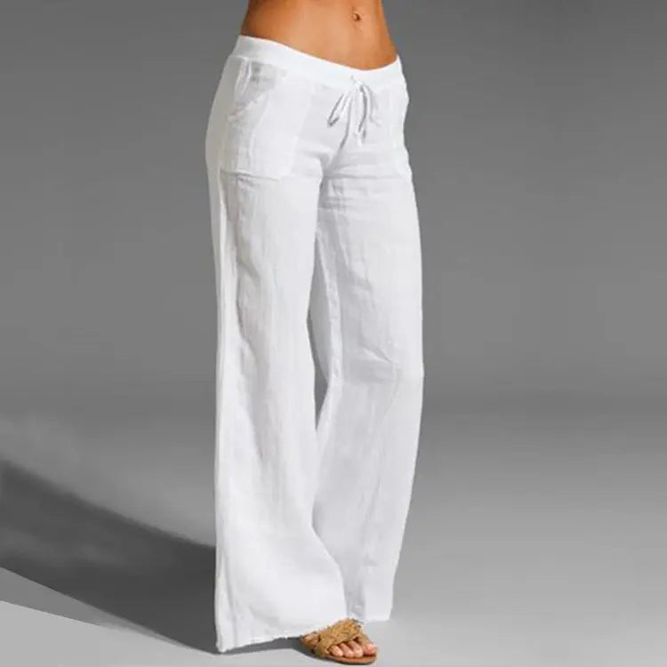 Women's Linen Cotton Trousers, Elastic Waist, Loose