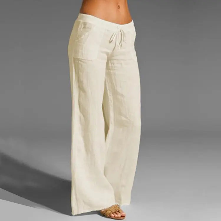 Women's Linen Cotton Trousers, Elastic Waist, Loose