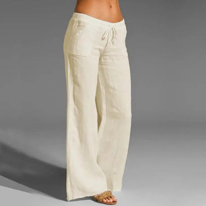 Women's Linen Cotton Trousers, Elastic Waist, Loose