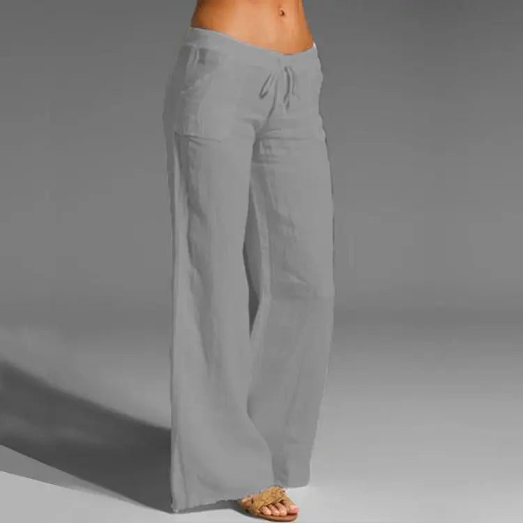 Women's Linen Cotton Trousers, Elastic Waist, Loose