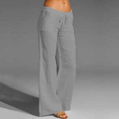Women's Linen Cotton Trousers, Elastic Waist, Loose