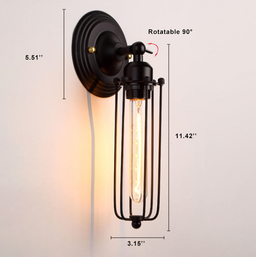 Retro Wrought Iron Cage Shade 1-Light Wall Sconce Lamps