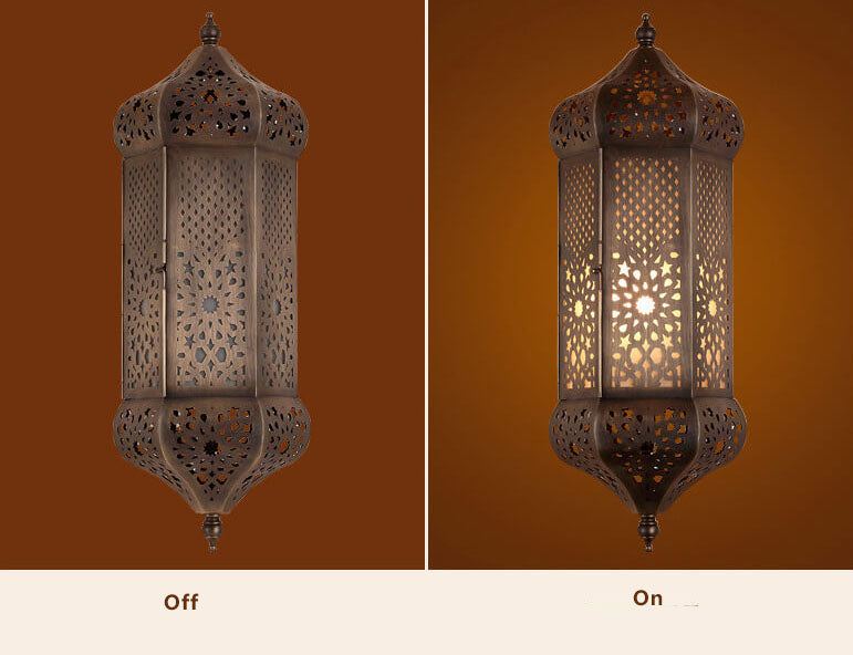 Hollowed Column Copper Moroccan 1-Light Wall Sconce Lamp