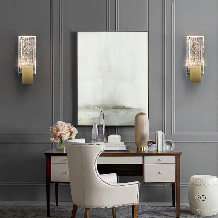 Minimalist Rectangular Copper Crystal LED Wall Sconce Lamp