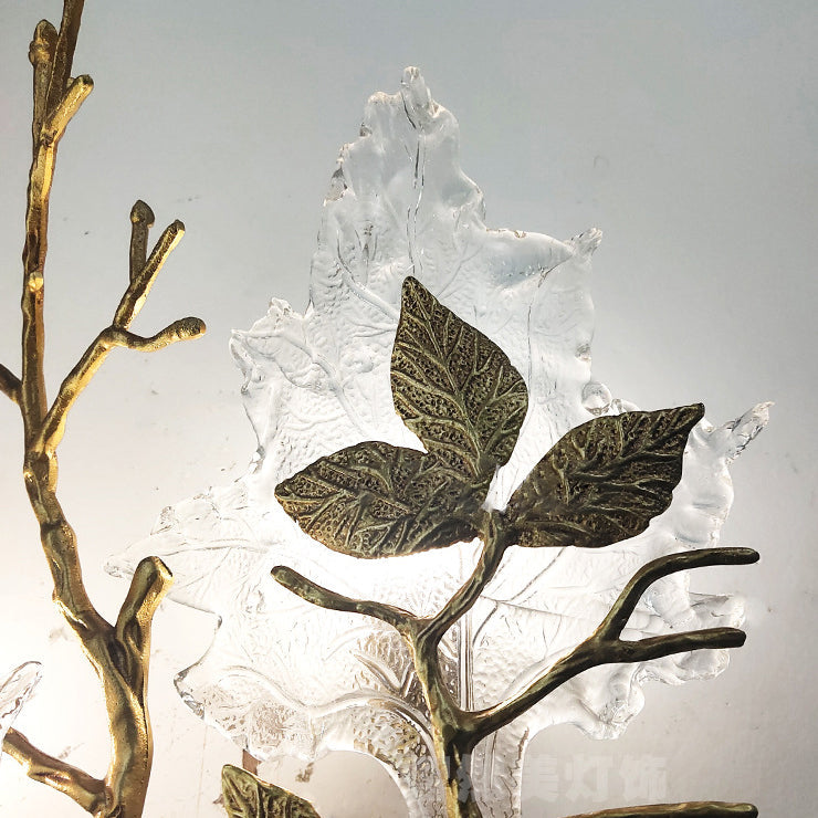 Copper Glass Maple Leaf Branch 2-Light Wall Sconce Lamp