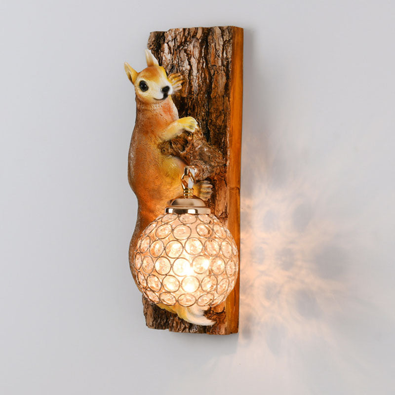 Creative Squirrel Resin Crystal 1-Light Wall Sconce Lamp