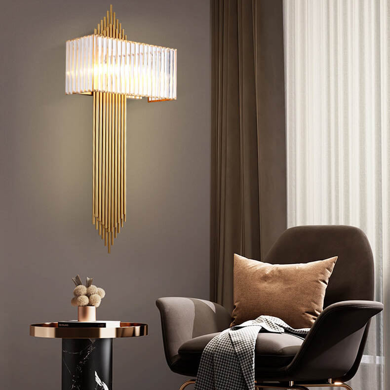 Light Luxury Crystal Square Strip 2-Light Wall Sconce Lamp