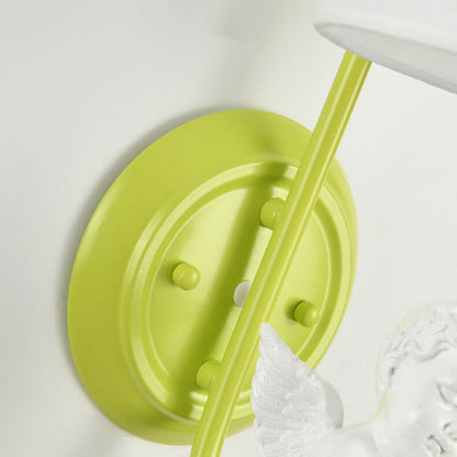 Angel Resin Round Fabric 1-Light Wall Sconce Lamp