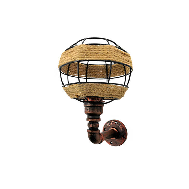 Hemp Rope Weaving Iron Sphere 1-Light Wall Sconce Lamp