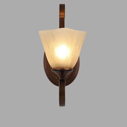 Iron Glass Tetrahedron Oval Base 1/2 Light Wall Sconce Lamp