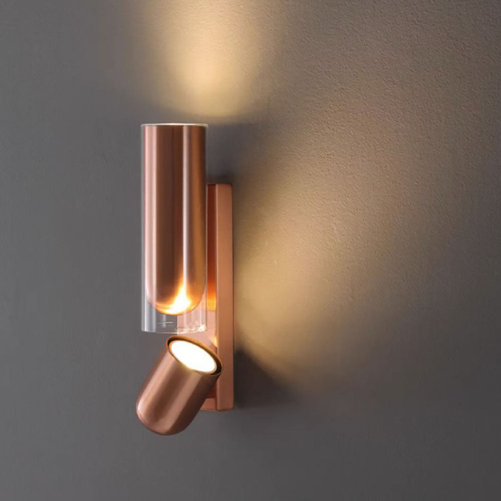 Rotatable Cylinder Metal Glass 2-Light Wall Sconce Lamp