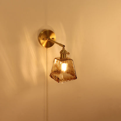 Brass Amber Square Glass Shade 1-Light Wall Sconce Lamp