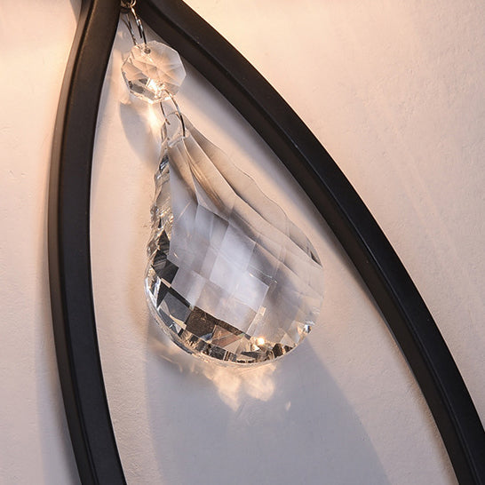 Half Round Oval Iron Crystal 2-Light Wall Sconce Lamp
