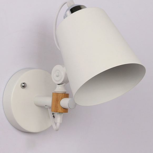Scandinavian Iron Shade Wood 1-Light Wall Sconce Lamp
