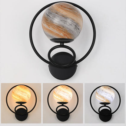 Creative Circle Planet Glass Iron 1-Light Wall Sconce Lamp