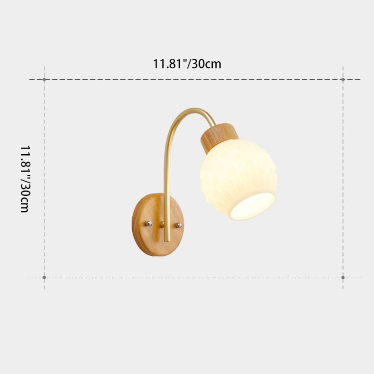 Bell Pleated Glass Shade Wood 1-Light Wall Sconce Lamp