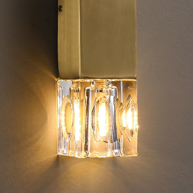 Light Glass Square Column Brass 2-Light Wall Sconce Lamp