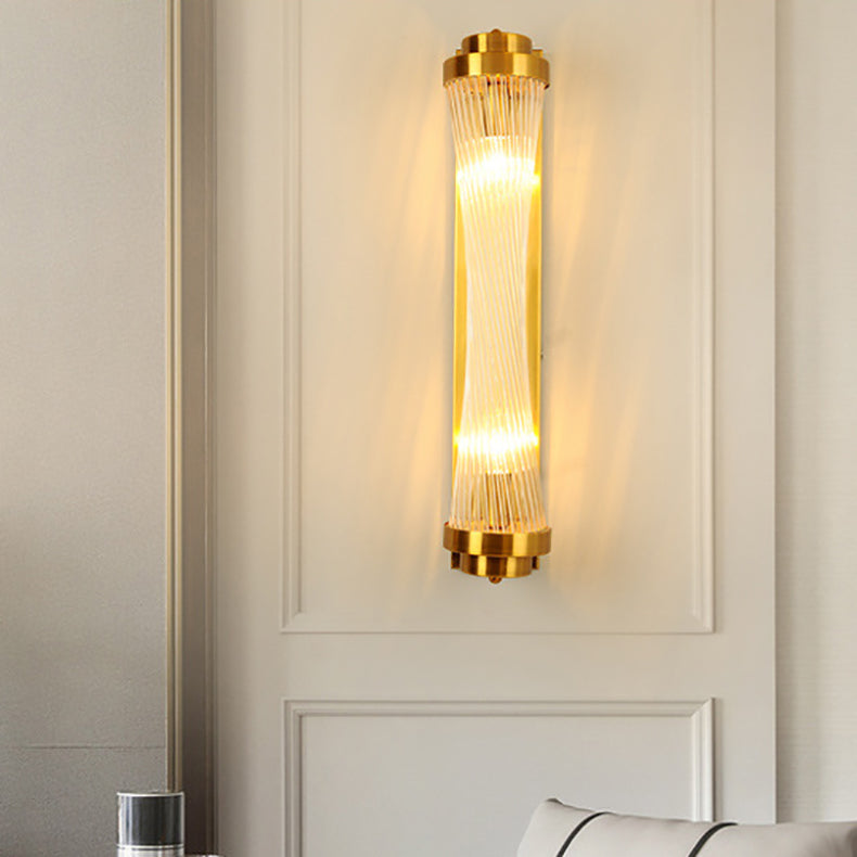 Metal Steel Crystal Column Tower 2-Light Wall Sconce Lamp