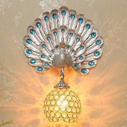 European Crystal Peacock Shape 1-Light Wall Sconce Lamp